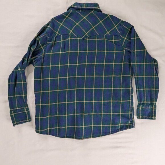 VTG Wrangler Wrancher Shirt Blue Green Plaid Pearl Snap Long Sleeve Shirt - Picture 3 of 7